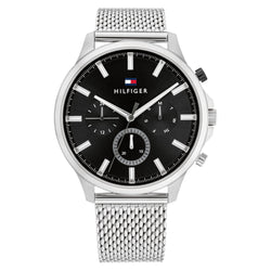 Tommy Hilfiger Silver-Tone Mesh Black Dial Multi-function Men's Watch - 1710498