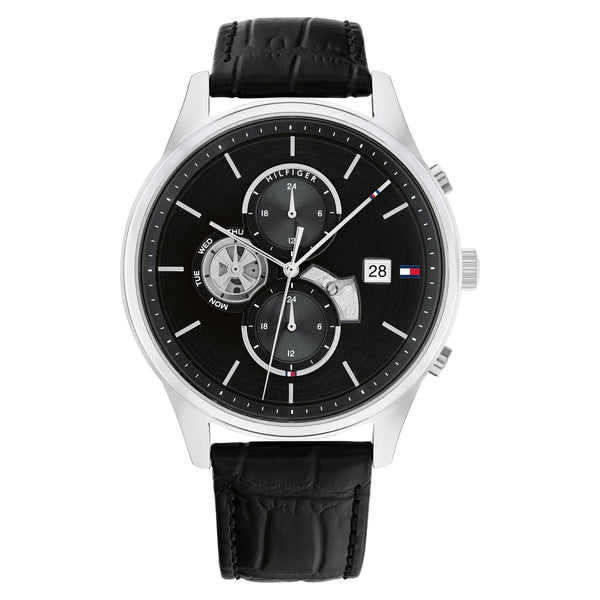 Tommy Hilfiger Black Leather Multi-function Men's Watch - 1710502