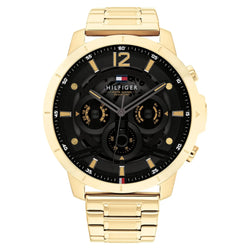 Tommy Hilfiger Gold Steel Black Dial Multi-function Men's Watch - 1710511