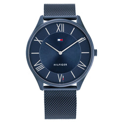 Tommy Hilfiger Blue Steel Mesh Navy Dial Slim Men's Watch - 1710514