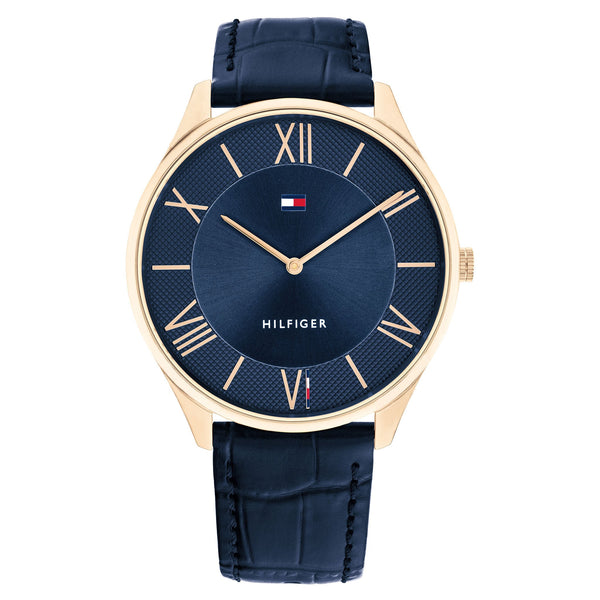 Tommy Hilfiger Navy Leather Slim Men's Watch - 1710517