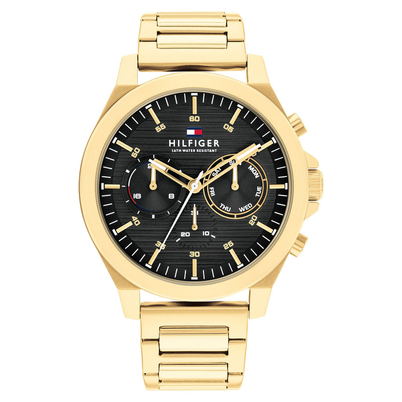 Tommy Hilfiger Gold Steel Black Dial Multi-function Men's Watch - 1710520