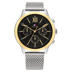 Tommy Hilfiger Silver Steel Mesh Black Dial Multi-function Men's Watch - 1710528
