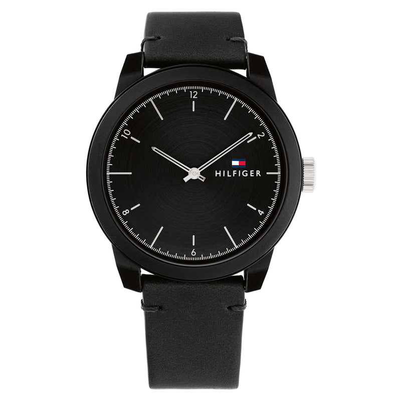 Tommy Hilfiger Leather Black Dial Men's Watch - 1710542