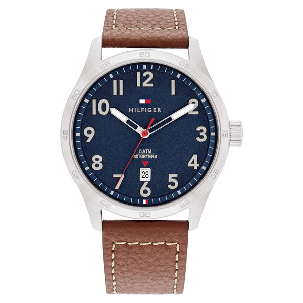 Tommy Hilfiger Brown Leather Navy Dial Men's Watch - 1710559