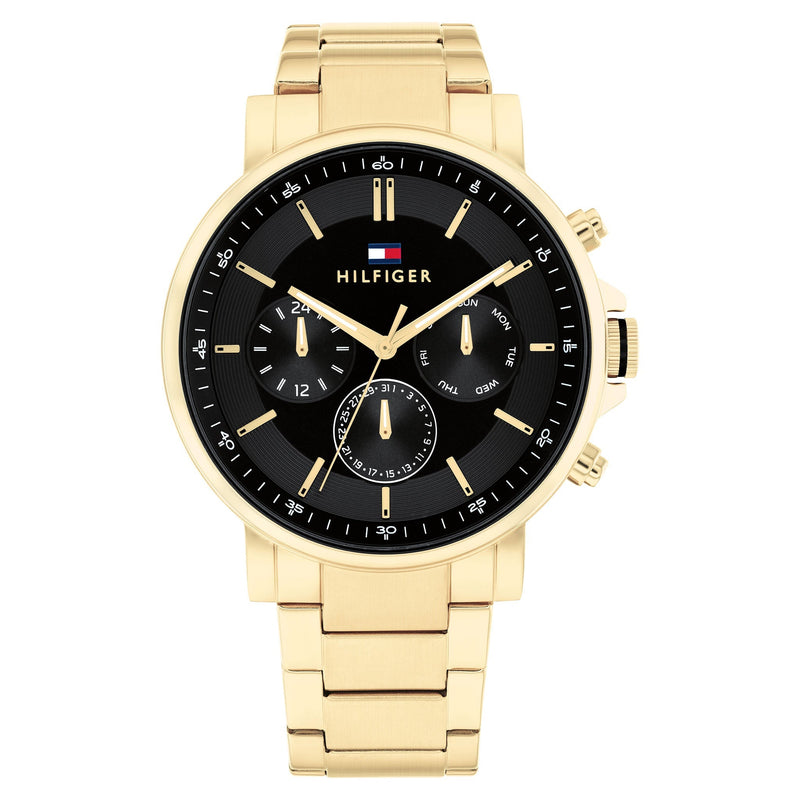 Tommy Hilfiger Gold Steel Black Dial Multi-function Men's Watch - 1710589