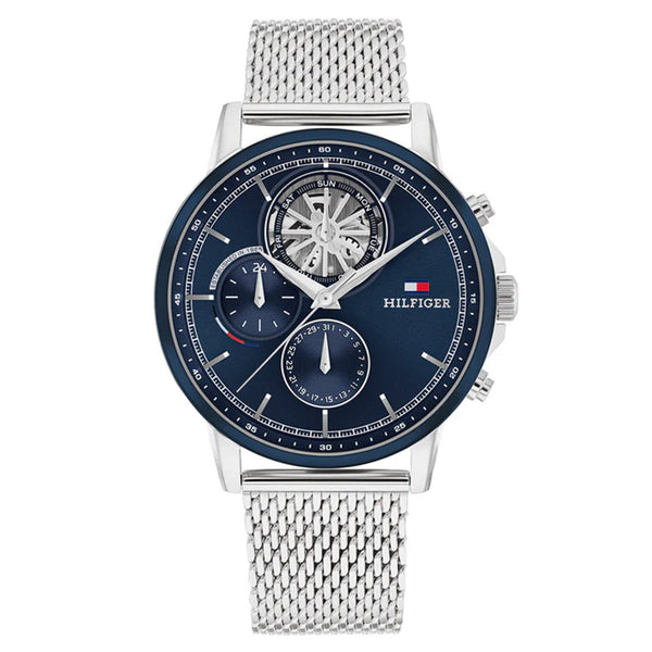 Tommy Hilfiger Silver Steel Mesh Navy Dial Multi-function Men's Watch - 1710609