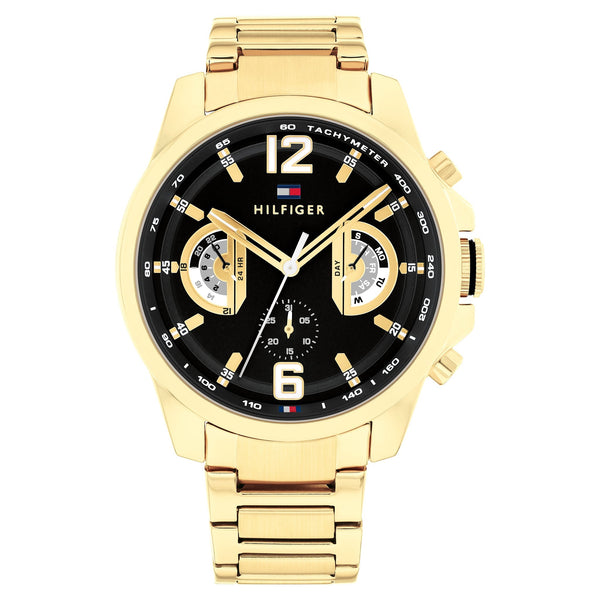 Tommy Hilfiger Gold Steel Black Dial Multi-function Men's Watch - 1710638