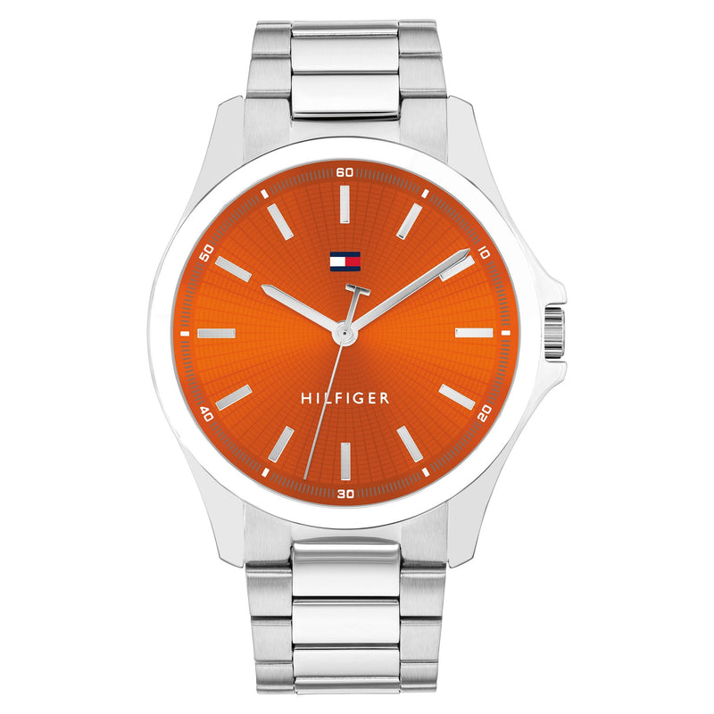 Tommy Hilfiger Stainless Steel Orange Dial Men's Watch - 1710678