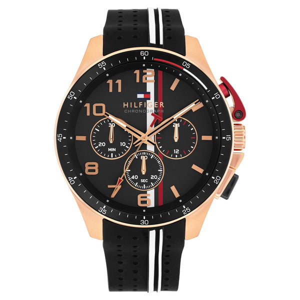 Tommy Hilfiger Silicone Black Dial Chronograph Men's Watch - 1710709