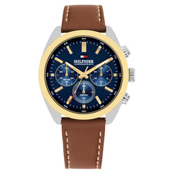 Tommy Hilfiger Brown Leather Blue Dial Chronograph Men's Watch - 1710720