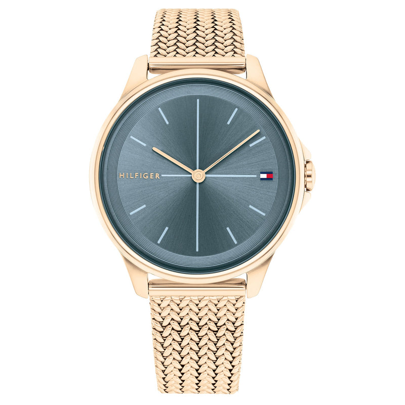 Tommy Hilfiger Gold Stainless Steel Mesh Blue Dial Women's Watch - 1782356