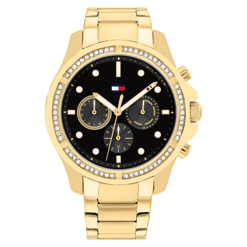 Tommy Hilfiger Gold Steel Black Dial Multi-function Women's Watch - 1782570