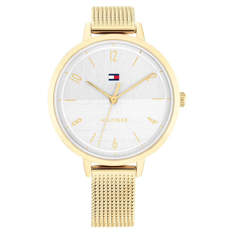 Tommy Hilfiger Gold Steel Mesh Silver White Dial Women's Watch - 1782579