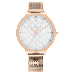 Tommy Hilfiger Rose Gold Steel Mesh Silver White Dial Slim Women's Watch - 1782616