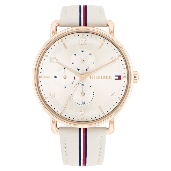 Tommy Hilfiger Leather Beige Dial Multi-function Women's Watch - 1782659