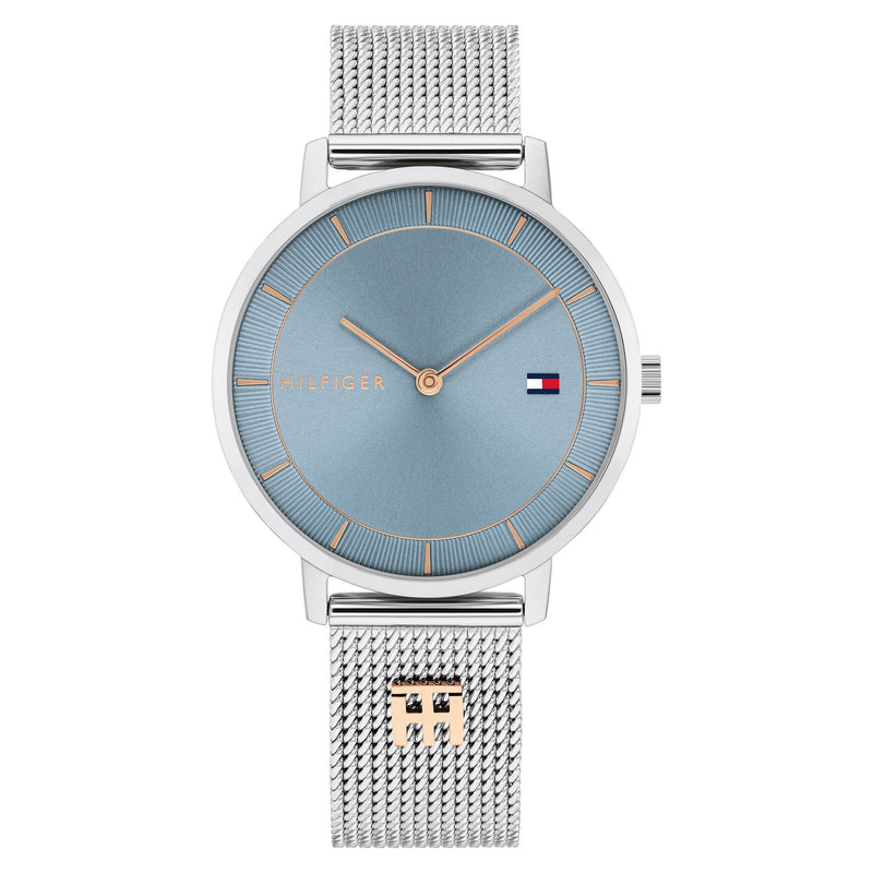 Tommy Hilfiger Silver Steel Mesh Blue Dial Women's Watch - 1782738