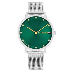 Tommy Hilfiger Silver Steel Mesh Green Dial Women's Watch - 1782762