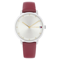 Tommy Hilfiger Cranberry Leather Silver White Dial Women's Watch - 1782763