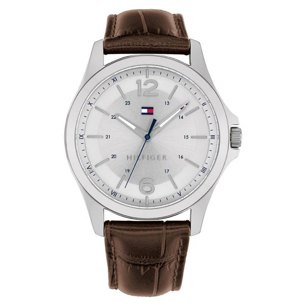 Tommy Hilfiger Brown Leather White Dial Men's Watch - 1791377