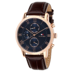 Tommy Hilfiger Brown Leather Blue Dial Men's Multi-function Watch - 1791399