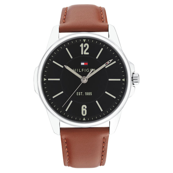 Tommy Hilfiger Brown Leather Black Dial Men's Watch - 1791448