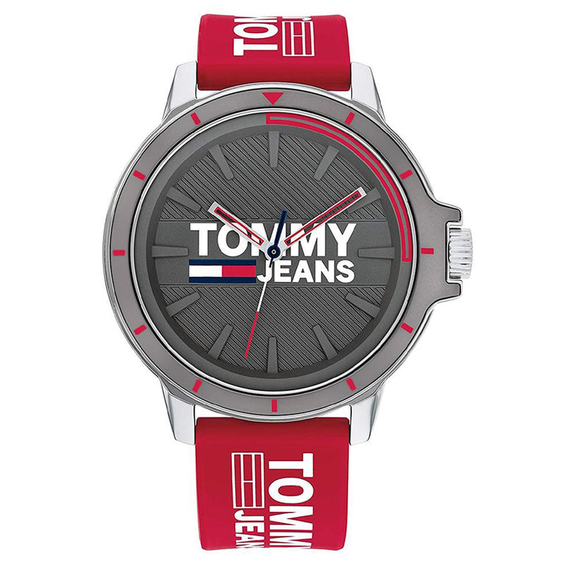 Tommy Hilfiger Red Silicone Band Grey Dial Men's Watch - 1791826