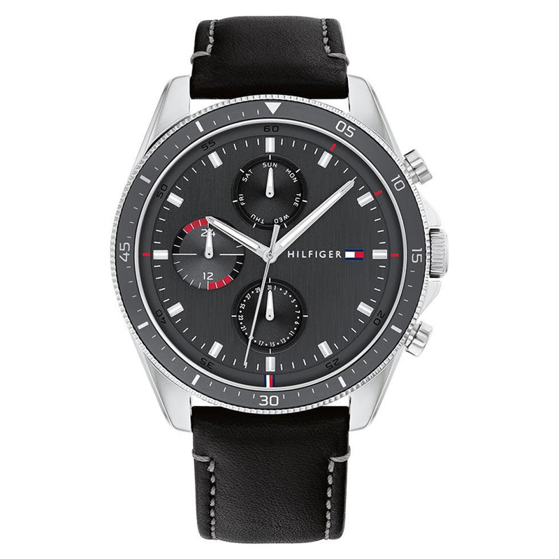 Tommy Hilfiger Black Leather Men's Multi-function Watch - 1791838