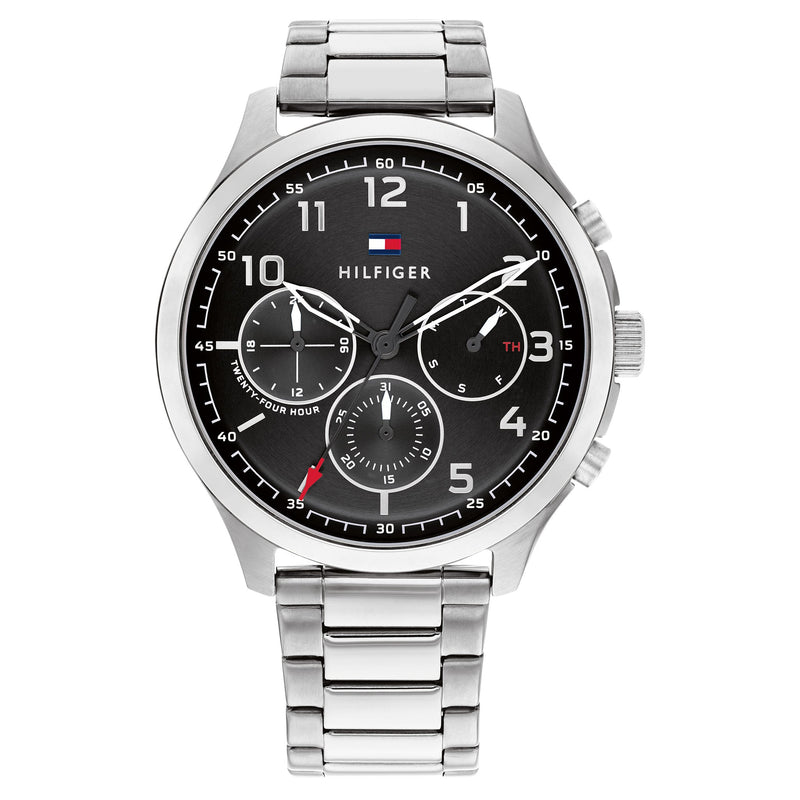 Tommy Hilfiger Silver Steel Black Dial Men's Multi-function Watch - 1791852