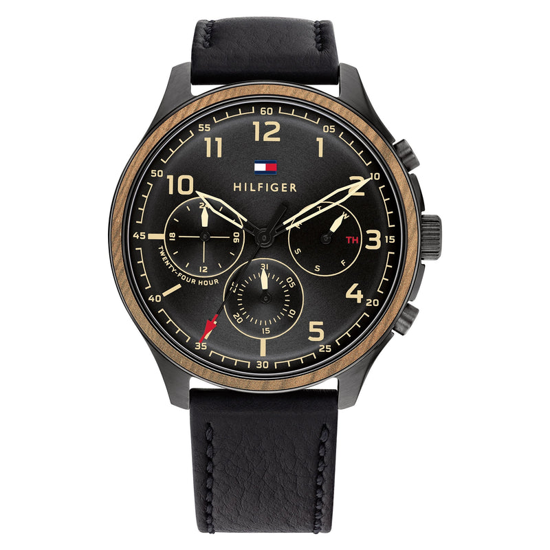 Tommy Hilfiger Black Leather Multi-function Men's Watch - 1791854