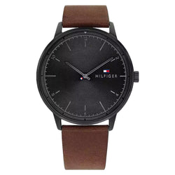 Tommy Hilfiger Brown Leather Black Dial Men's Watch - 1791876