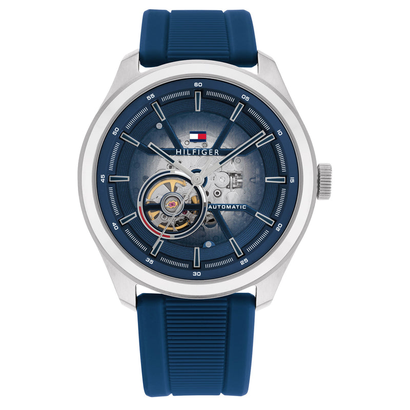 Tommy Hilfiger Silicone Band Blue Dial Men's Automatic Watch - 1791885