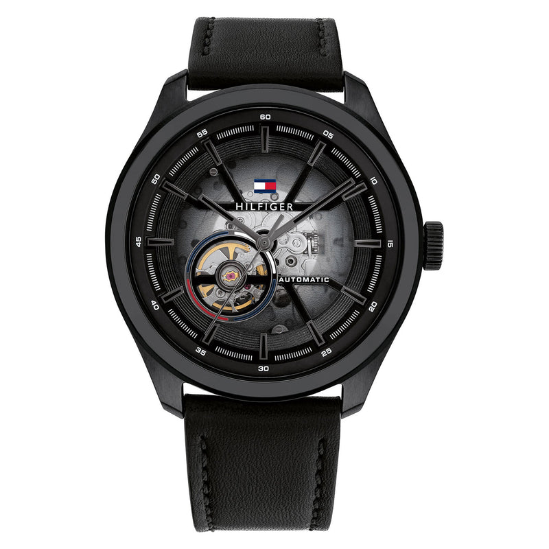 Tommy Hilfiger Black Leather Automatic Men's Watch - 1791887