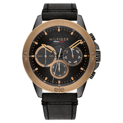 Tommy Hilfiger Black Leather Multi-function Men's Watch - 1791893