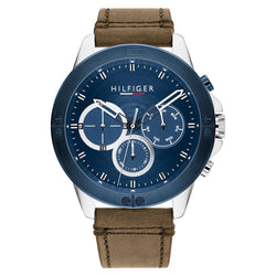 Tommy Hilfiger Brown Leather Navy Dial Men's Multi-function Watch - 1791895