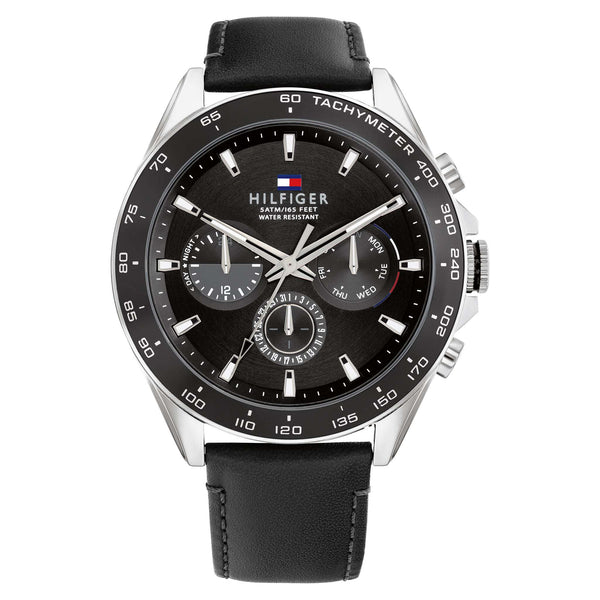 Tommy Hilfiger Black Leather Men's Multi-function Watch - 1791964