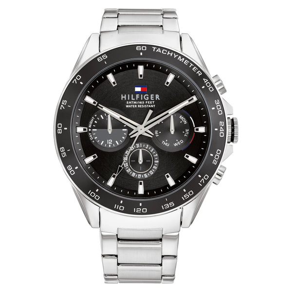 Tommy Hilfiger Silver Steel Black Dial Men's Multi-function Watch - 1791967