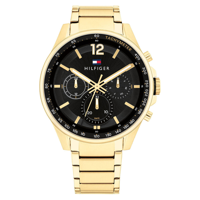 Tommy Hilfiger Gold Steel Black Dial Men's Multi-function Watch - 1791974