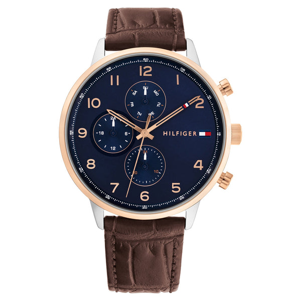 Tommy Hilfiger Brown Leather Navy Dial Men's Multi-function Watch - 1791987