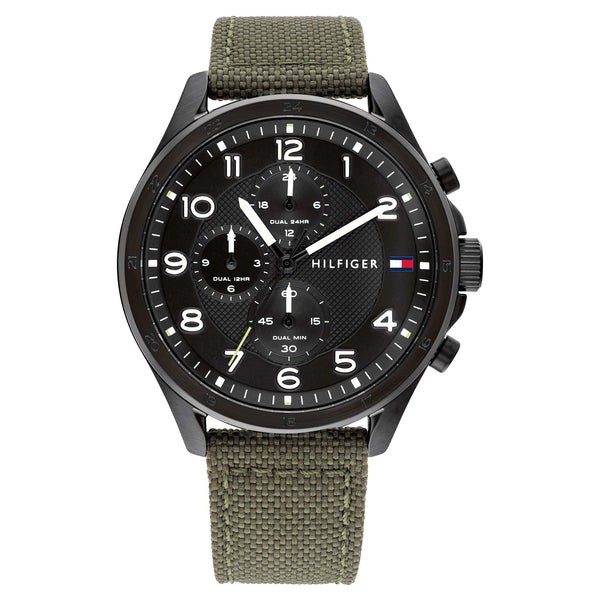 Tommy Hilfiger Green Nylon Black Dial Men's Multi-function Watch - 1792006