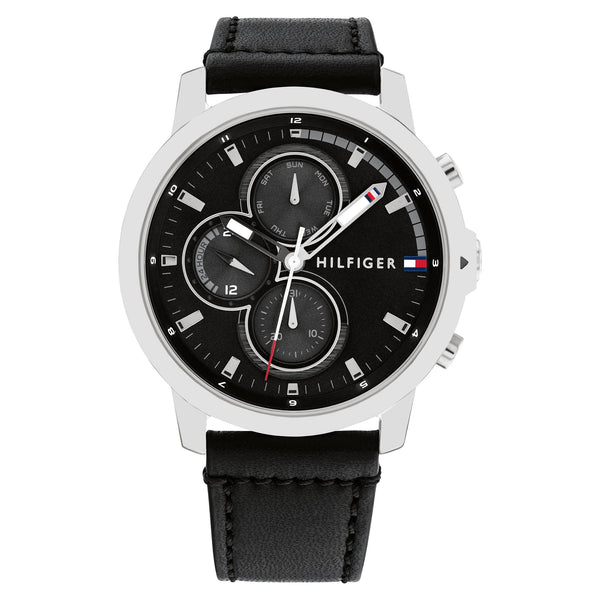 Tommy Hilfiger Black Leather Multi-function Men's Watch - 1792052