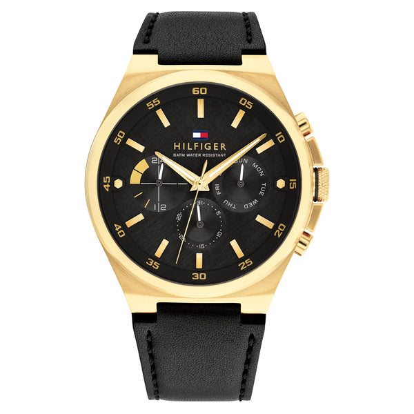 Tommy Hilfiger Black Leather Multi-function Men's Watch - 1792086