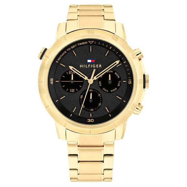 Tommy Hilfiger Gold Steel Black Dial Multi-function Men's Watch - 1792109