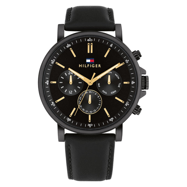 Tommy Hilfiger Black Leather Multi-function Men's Watch - 1792144