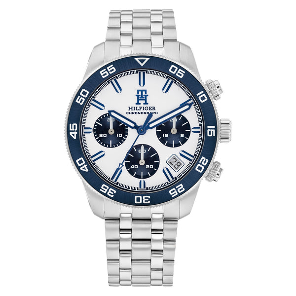 Tommy Hilfiger Silver Steel White Dial Chronograph Men's Watch - 1792157