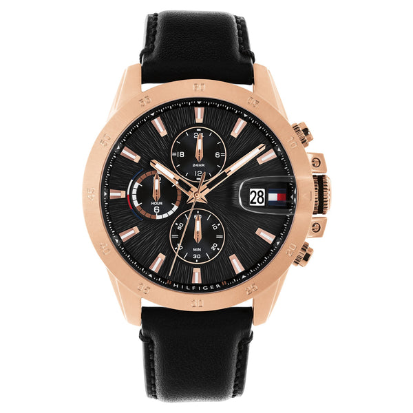 Tommy Hilfiger Leather Black Dial Multi-function Men's Watch - 1792194