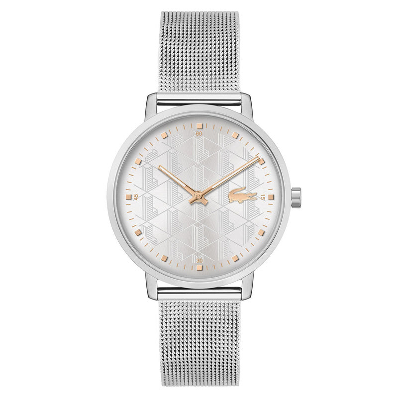 Lacoste Crocorigin Steel Mesh Silver White Dial Slim Women's Watch - 2001285
