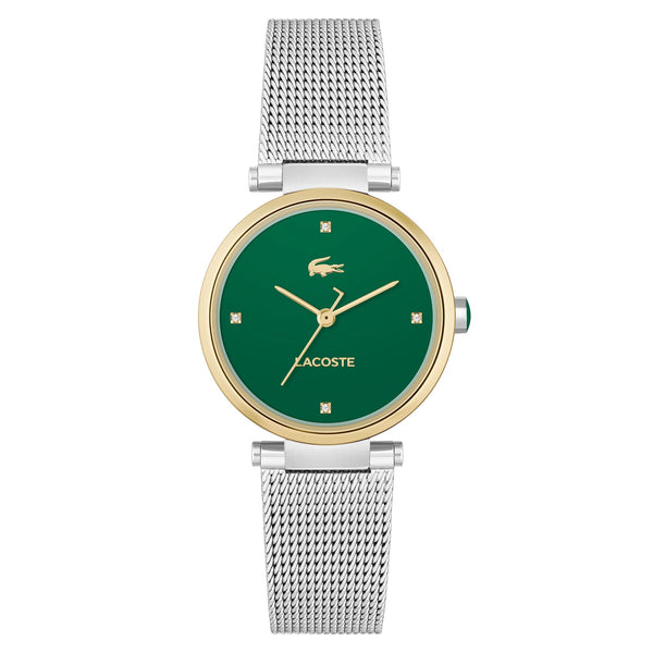 Lacoste Silver Steel Mesh Green Dial Women's Watch - 2001348