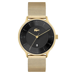 Lacoste Club Gold Mesh Black Dial Men's Calendar Watch - 2011138