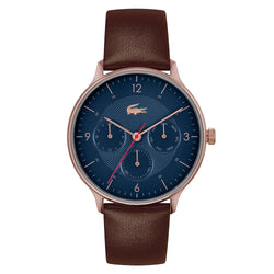 Lacoste Club Brown Leather Navy Dial Men's Multi-function Watch - 2011141